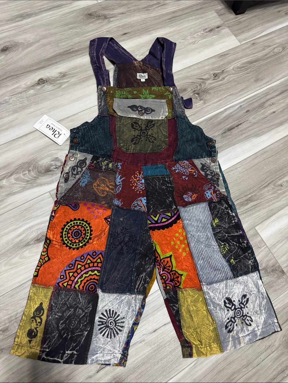 Patchwork Multicolor Cotton Overalls Romper